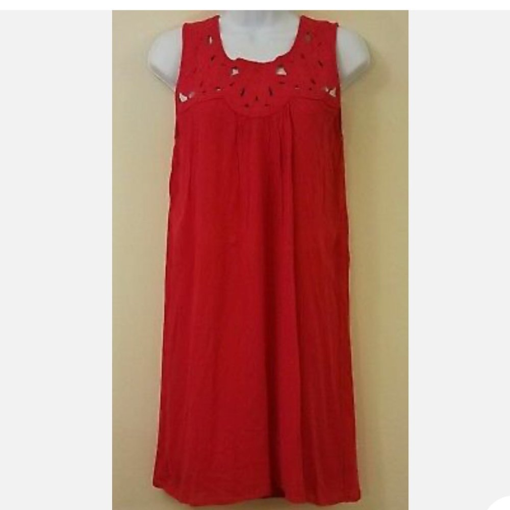 Jane and Delancey Dress Red Tank Crochet Yoke Neckline, sleeveless Knee length M